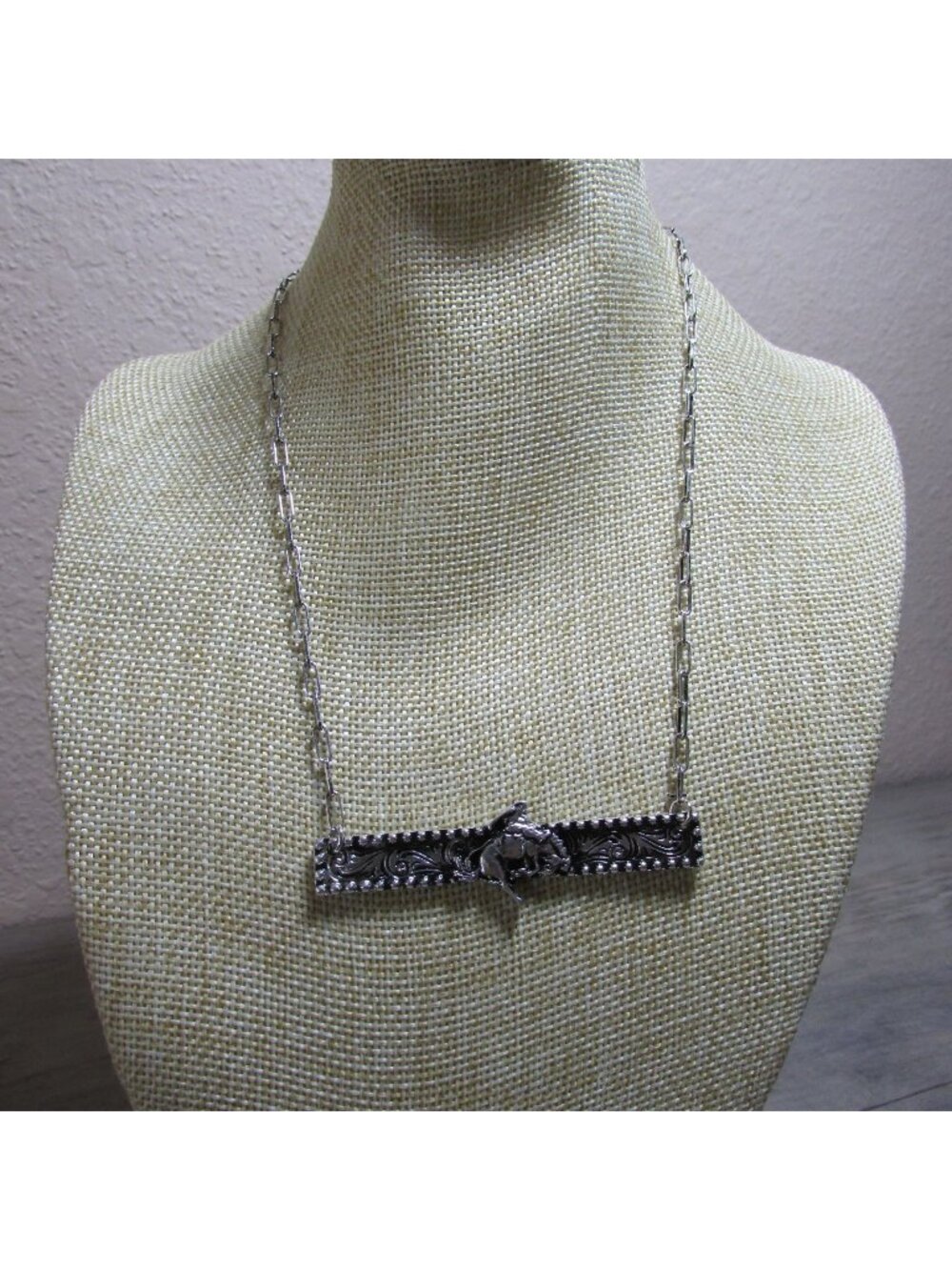 Tipi Western Bronc Rider Rodeo Bar Pendant Necklace - SN0979SB